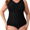 Halcurt Plus Size One Piece Swimsuit for Women Twist Front Tummy Control Full Coverage Retro Bathing Suit (1XL, All Black)