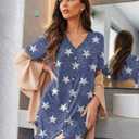 Ekouaer Button Down Nightgowns for Women Short Sleeve Nightshirt V Neck Sleepshirt for Sleeping Boyfriend Pj Dress S-2XL (S)