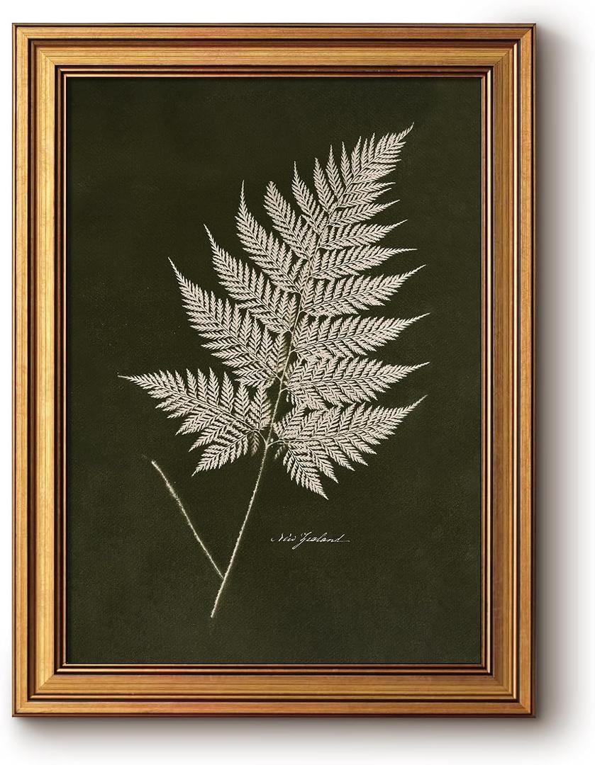 Bzstyleart Vintage Wall Art Decor Bedroom,Vintage Gold Framed Artwork,Fern Leaves Botanical wall Art Living Room,Canvas Picture Painting Room Decor Aesthetic,12 x 16 Inch
