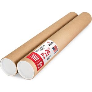3" x 24" Heavy Duty Made in USA Kraft Paper Mailing Tube, 2 Tubes, 4 Caps