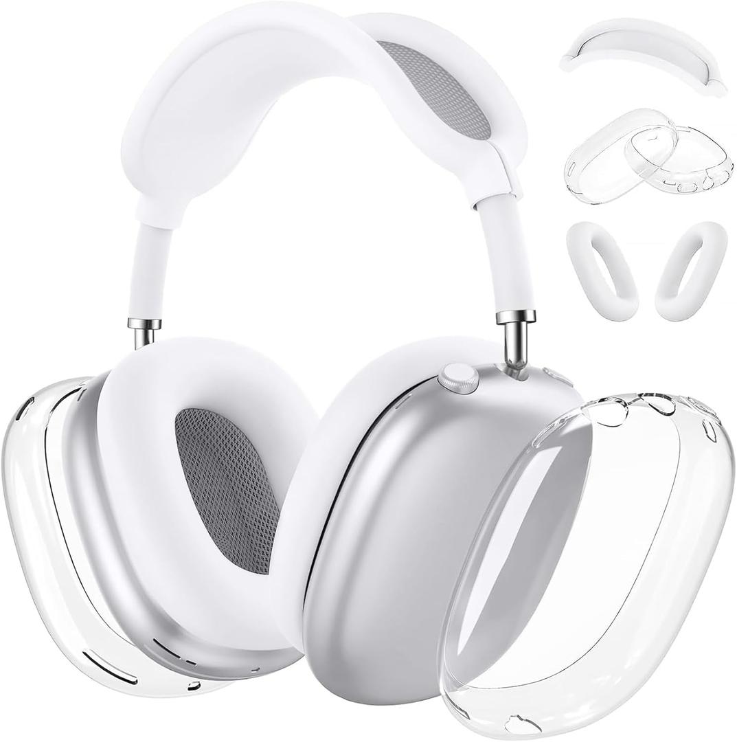 Silicone Case Cover for AirPods Max, MOLOPPO Clear Soft TPU Ear Cups Cover/ Ear Pad Case Cover/ Headband Cover for AirPods Max, Transparent Accessories Silicone Protector for Apple AirPods Max, B-White