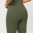 ODODOS Women's Crossover Yoga Shorts with Back Pocket, 8" Buttery Soft V High Waist Lounge Biker Shorts, Dark Olive, Medium