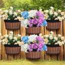 Layhit 6 Pcs Wall Hanging Planters Outdoor Pot Planter Wine Barrel Planter Distressed Oak Thickened Plastic Water Storage Flower Pots for Plants Flower Indoor Outdoor Railing (13.78 Inches,Brown) (13.78 Inches, Brown)