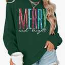 Merry and Bright Sweatshirt Women Merry Christmas Letter Print Long Sleeve Sweater Xmas Crewneck Pullover Casual Blouse Tops, Medium