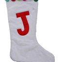 Holiday Home White Plush and Pom Poms Stocking