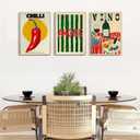 3Pcs Vintage kitchen Canvas Wall Art Abstract Dinner Table Food Wall Decor Colorful Food Lover Maybe Too Hot for Your Taste Poster Print Artwork for Dining Hotel Kitchen Modern Home Decoration (16L" x 12W")