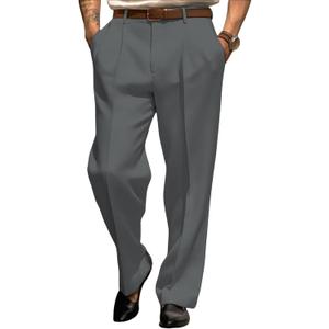 Mens Dress Pants Straight Leg Pleat-Front Casual Suit Pants Plain Comfort Work Office Business Lounge Trouser Long (38W x 32, Large, Grey)