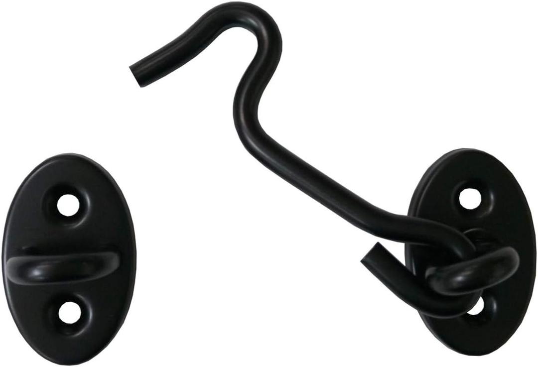 QCAA Reversible Hook, 304 Stainless Steel Cabin Hook Latch & Eye, 3", Matte Black, 2 Pack, Made in Taiwan