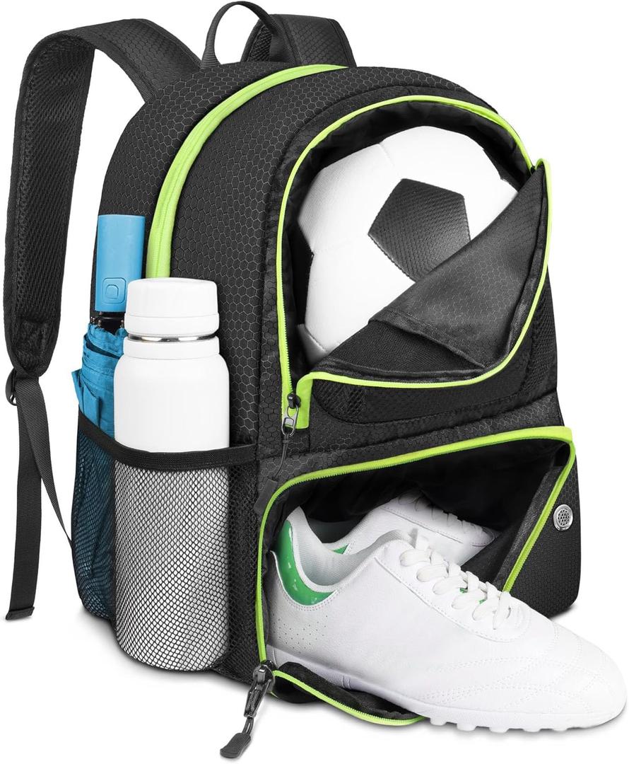YOREPEK Soccer Backpack,Soccer Bag with Ball Holder, Water resistant Sport Equipment Bags Fit Basketball Volleyball Football (Black)