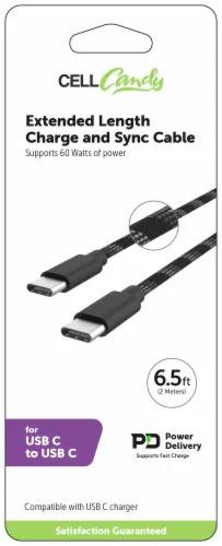 CellCandy Extended Length Charge and Sync Cable - Black, 6.5 