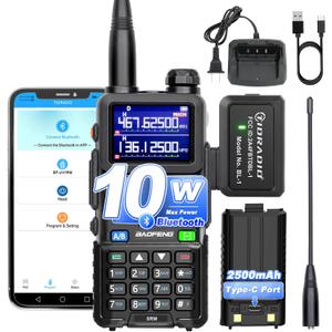 BAOFENG 5RM 10W Long Range Ham Radio with TIDRADIO Portable Wireless Programmer Upgraded UV-5R Handheld 8 Bands&NOAA Weather Receiver, Frequency Copy, 2500mAh TypeC Battery