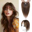 SEIKEA Hair Toppers for Women Real Human Hair, 10" Clip in Bangs Hand-tied Base 1.4 * 2.2inch Natural Realistic with Thinning Hair with Wispy Bangs Medium Brown