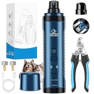 VIWIK Dog Nail Grinder, Dog Nail Trimmers with LED Lights, Pet Nail Clippers Kit for Large Medium Small Dogs & Cats, 2-Speed Quiet Electric USB Rechargeable Pet Paws Grooming Tool Blue