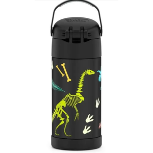 THERMOS FUNTAINER Water Bottle with Straw - 12 Ounce - Kids Stainless Steel Vacuum Insulated Water Bottle with Lid, Dinosaur