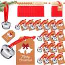 Quelay 50 Sets Christmas Believe Bells Ornaments Polar Sleigh Bell Decorations Silver Christmas Bells Bulk Xmas Party Gifts Favors Tags Silver Sleigh Jingle Bell for Xmas Tree Decor(50 Sets)