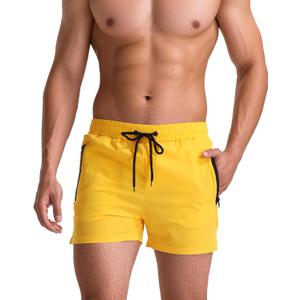 Mens Swim Trunks Quick Dry Swimming Shorts with Zip Pockets Men's Bathing Suits 5 Inch Inseam Elastic Mesh Lining Fit (Yellow, XS)