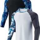 2 Pack Men’s Rash Guard Long Sleeve Swim Shirts UPF 50+ Sun Protection – Quick Dry Lightweight UV Fishing Surf Shirt (Set 5, Medium)