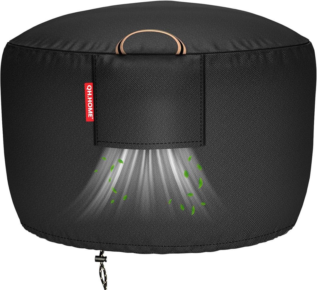 [2025 Upgraded 900D Fabric] Fire Pit Cover Round for 33-36 inch Fire Pit, 900D Heavy Duty Waterproof Fabric with Air Vent, Handle & Tightening Drawstring, 36" Dia x 20" H -Black