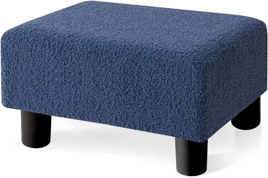 BRIAN & DANY Small Foot Stool Ottoman, Footstool with Legs, Teddy Velvet Foot Rest for Living Room, Bedroom and Office, Blue