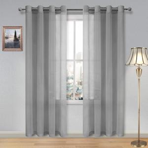DWCN Sheer Curtains for Living Room Grey Faux Linen Look Voile Drapes Grommet Window Curtain 52 x 84 Inch Long, Set of 2 Panels