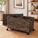 Mifoci 15.5 Gallon Rolling Wicker Storage Basket with Wheel,Dark Brown | 59L, handwoven water hyacinth, with wheels and removable lid, divider and handles for laundry, bedroom office and living room
