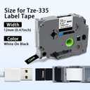TZe335 Black Tape Replacement for Brother Label Tape 12mm 0.47 Laminated Black, TZe335 Tz Label Maker Tape Refills, Compatible with Ptouch PTD210 PTD400 PTD410 PTD600, 4-Pack