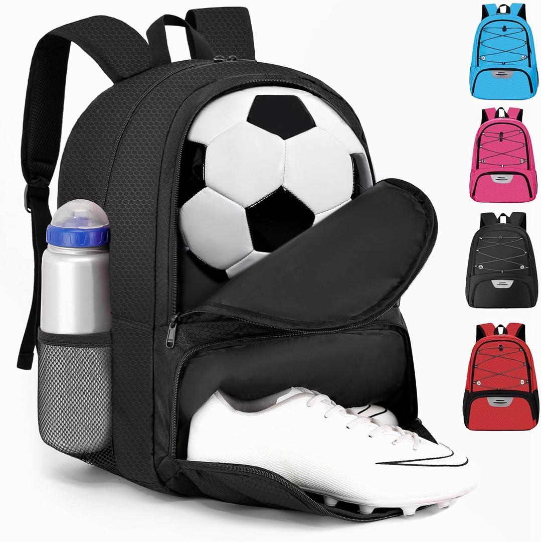 Hsmihair Youth Soccer Bag-Soccer Backpack&Backpack for Football Basketball,with Ball Compartment Separate Cleat Package (Black)