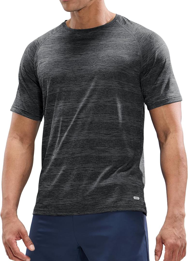 MIER Mens T Shirts Short Sleeve Quick Dry Active Tee for Running Workout Gym, Stripe (3X-Large)