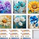 SYDYLH 6 Pack Paint by Numbers Kit for Adults/Kids, Easy Framed Adults Paint by Numbers Kits, DIY Simple Flowers Acrylic Oil Painting Number Kits for Home Wall Decor (8 x 8 Inch)