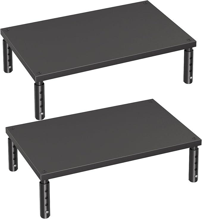 OPNICE Desk Organizers and Accessories, Adjustable Computer Monitor Stand Riser, Laptop Stand for Desk, Office Desk Accessories & Workspace Organizers for Home Office, Black-2P