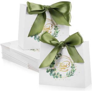 JOUTYFOR 50 Pack Small Thank You Gift Bags 4.5 x 1.8 x 3.9 In Mini Thank You Favor Bags Bulk Small Paper Bags with Bow Ribbon Thank You Gift Wrap Bags for Birthday Baby Shower Wedding Party