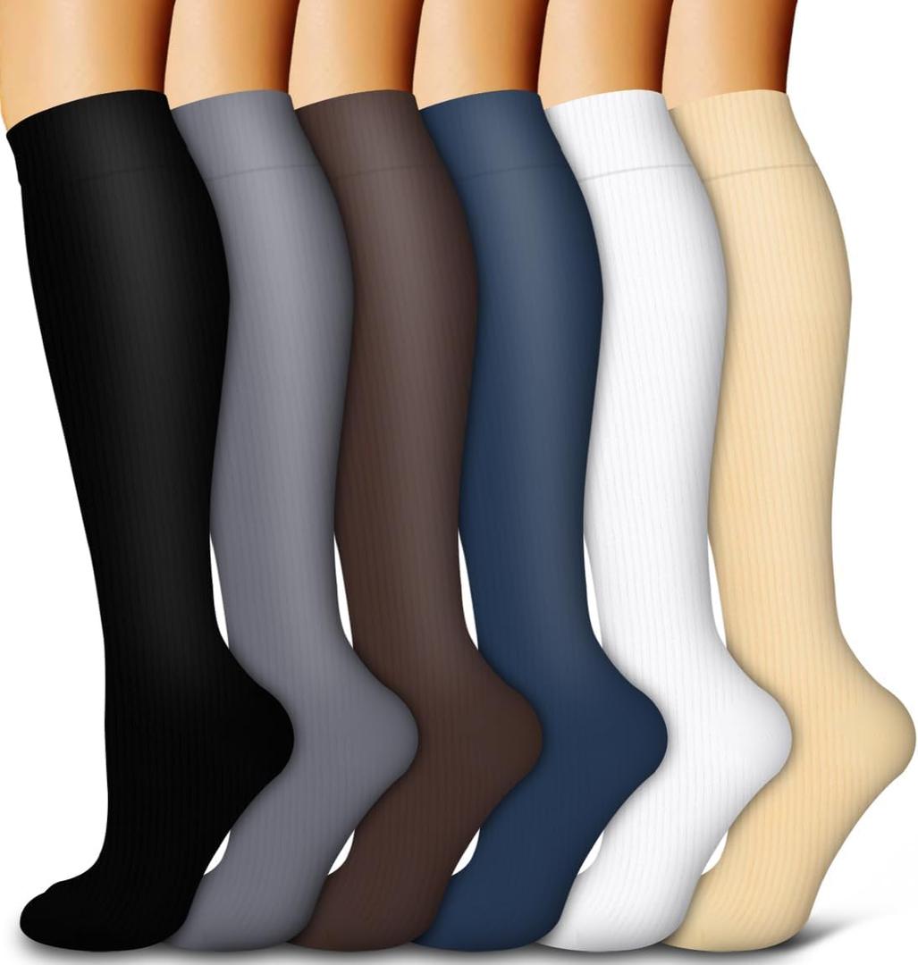 6 Pack Copper Compression Socks for Women and Men Circulation-Best Support for Medical,Running,Nursing,Athletic, Large-X-Large