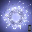 Fairy Lights Plug in, 10Ft 200LED Firecracker Firefly Lights with 8 Mode, Waterproof Silver Wire Cluster Starry String Lights for Ceiling Bedroom Window Wedding Christmas Tree Decoration, Pure White