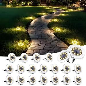 SOLPEX 20 Pack Solar Ground Lights Waterproof, Solar Powered Garden Lights, Landscape Lighting for Pathway Driveway Patio Backyard Walkway (Warm White)