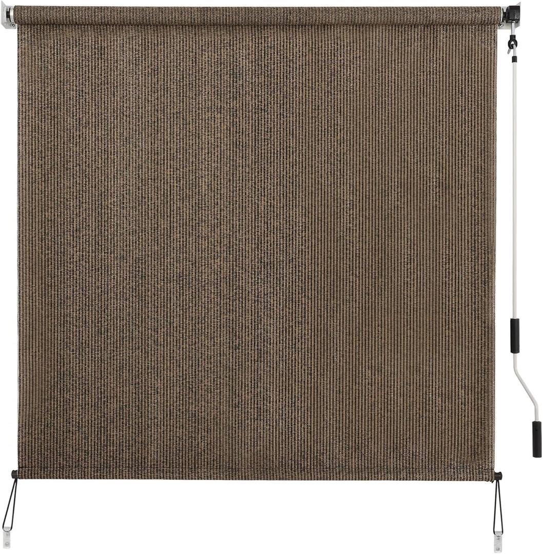 SEEYE Outdoor Sunshade Roller Shades 8' W x 8' H, Cordless Roll Up Shade Blinds Privacy Screen with 90% UV Protection, Exterior Patio Shade Cloth for Porch Pergola Balcony Backyard Windows, Mocha (96"W x 96"H)