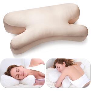 Side Sleeper Pillow Anti Wrinkle Aging Pillow Gel Shredded Memory Foam for Neck Pain Relief Pillow for Sleeping Side Back Stomach Sleeper Pillows (Regular White Style+Beige Nude Silk Pillowcase)