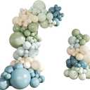 Dusty Blue Sage Green Balloon Arch Kit, 124Pcs Fog Blue Light blue Green Sand White Balloons Different Size for Baby Shower Bridal Shower Anniversary Birthday Party Decorations
