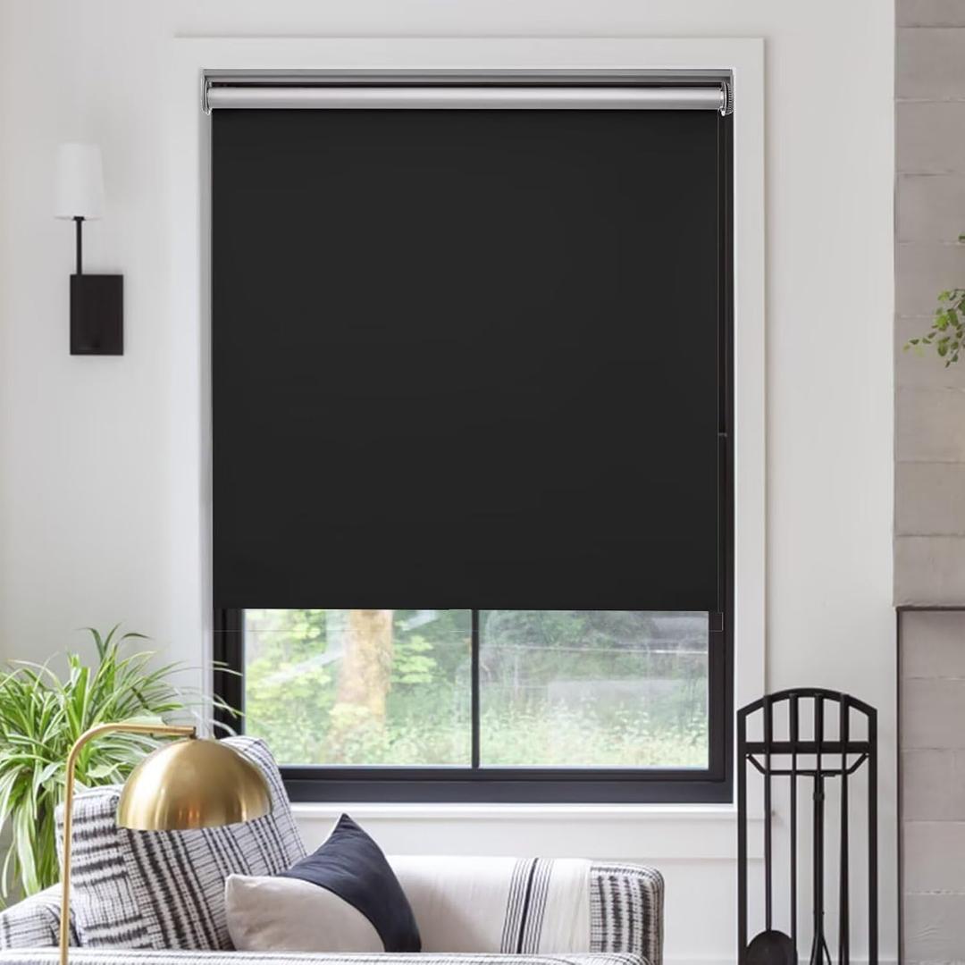 MYshade Free-Stop Cordless Roller Shades for Windows Room Darkening Roller Shades & Blinds Same Color Both Sides Fabric Pull Down Shade for Home Office Indoor Easy to Install Black(40" W X 72" H)