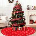 Sayrrame Christmas Tree Skirt, 48 Inch Red Luxury Faux Fur & Silver Sequin Snowflakes, 4ft Xmas Tree Skirt for Holiday Tree Ornaments Christmas Party Home Decorations