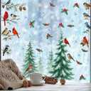 Christmas Window Clings 2 Sheets Xmas Tree Window Decals Adhesive Windows Stickers for Winter Party with Bird Mistletoe Pine Cone Snowflake Designs for Home Office Windows Glass Mirror Decor