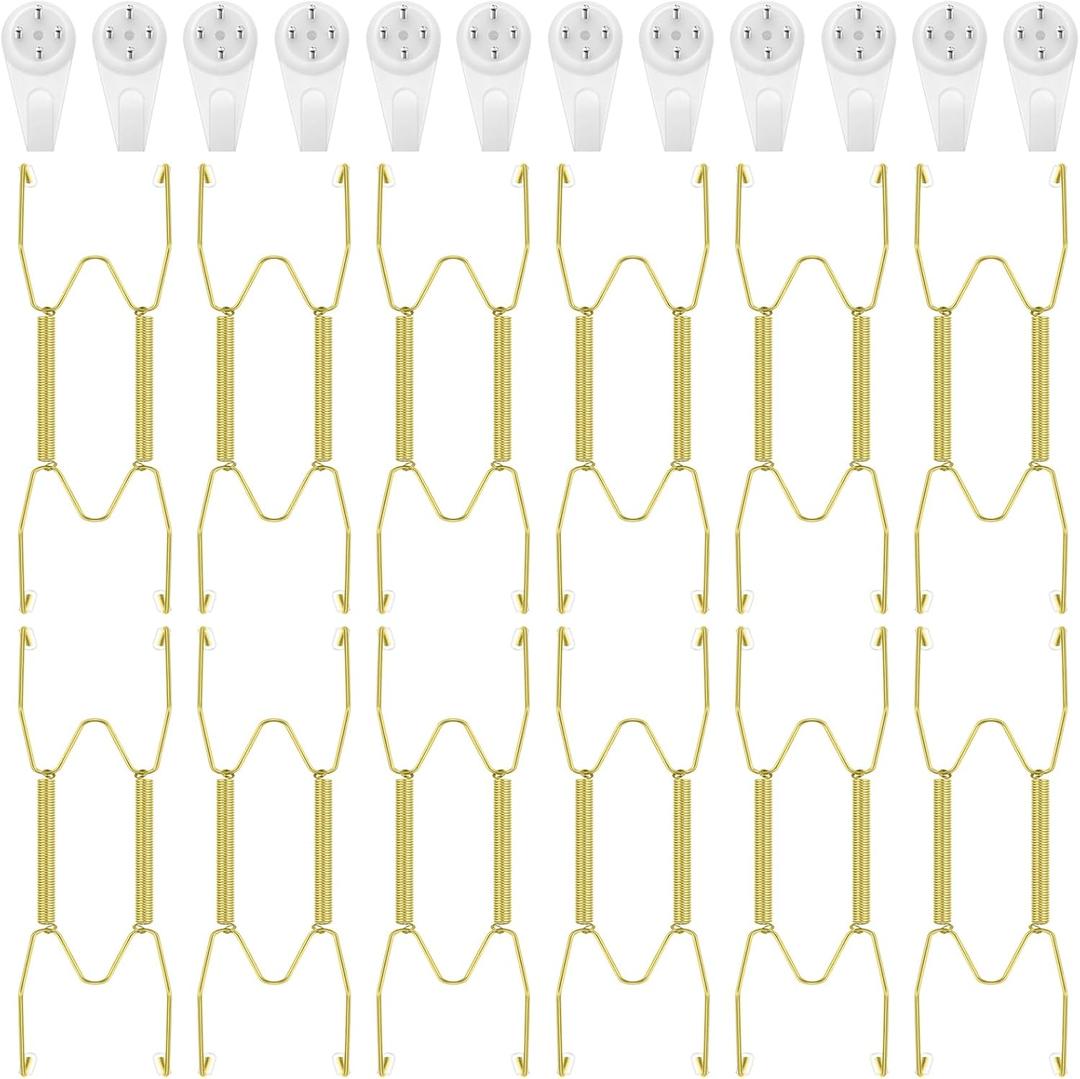 12 Pieces Plate Hangers for Wall Stainless Steel Wire Invisible Plate Hangers Heavy Duty Display Holders with 12 Pieces Hooks for Wall Decorative(Gold,4-5 Inch)