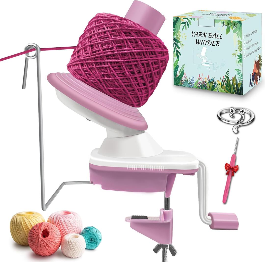 Yarn Winder for Crocheting, 3.5oz Easy-to-Install Yarn Ball Winder for Yarn Cakes, with Bonus Ring Knitting Crochet, Low Noise Durable Portable ABS Winder for Knitting Enthusiasts, Pink