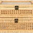 Extra Large Rattan Decorative Box With Lid, Glass Display, Wooden Frame Large size and Rectangular, Set of 2 Woven Decorative Boxes