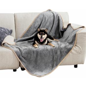 Bedsure Waterproof Dog Blankets for Large Dogs - Large Cat Blanket Washable for Couch Protection, Sherpa Fleece Puppy Blanket, Soft Plush Reversible Throw Furniture Protector, 40"X50", Grey