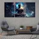 Living Room Canvas Wall Art Buddha in a Lotus Pose Cosmic Canvas Poster Prints Artwork 3 Panel Home Wall Decor Buddha Statue for Office Wall Decor Framed Ready to Hang 16x24inchx3