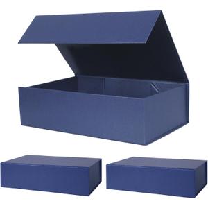 Aimyoo Navy Blue Collapsible Gift Box with Magnetic Closure Lids 10.5x7x3 in, Bridesmaid Groomsmen Proposal Box, Medium Rectangle Box for Present Graduation Storage 3 Pack