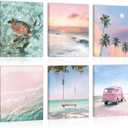 HPNIUB Beach Canvas Wall Art, Tropical Summer Ocean Coastal Posters, Set Of 6 Piece (8x10inch,Framed) Preppy Gallery Beachy Prints, Girly Coconut Tree Turtle Bus Room Decor, California Beachy Pictures