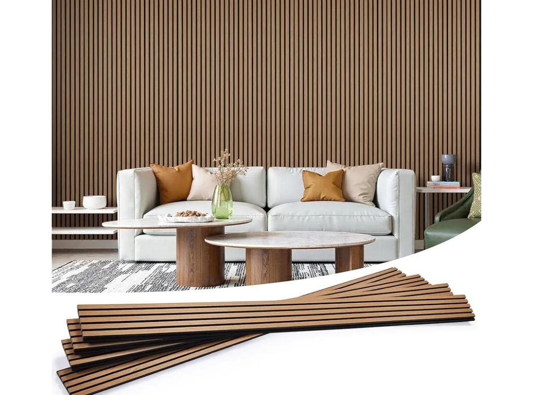 Wood Slat Wall Panels 4 Pack 94.5" x 7.9", Acoustic Wooden Panel for Wall, Soundproof 3D Fluted Panels for Interior Wall Decor, Living Room, Bedroom - Teak, Cover Approx.21 sq.ft, Teak 