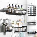 NESOMI Shower Caddy Adhesive Shower Organizer 7-Pack, Rustproof Stainless Steel Bathroom Shelves, Large Capacity No-Drill Rack Storage Accessories with Soap Dish Toothbrush Holder &24 Hooks Home Decor (7-Piece Set, Black)