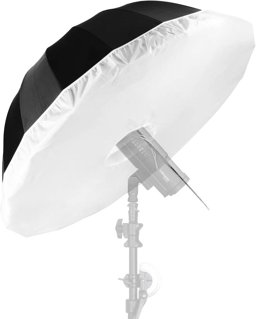 Selens Parabolic Umbrella and Diffuser Photography Lighting, 65 Inch Black Silver Reflective Deep Umbrella for Photo Studio Flash Speed Light